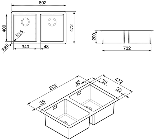 Additional image for Mira 2.0 Bowl Undermount Kitchen Sink 802x400mm (S Steel).