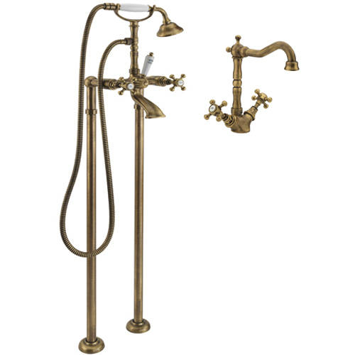 Additional image for Basin Mixer & Floor Standing Bath Shower Mixer Tap (Bronze).