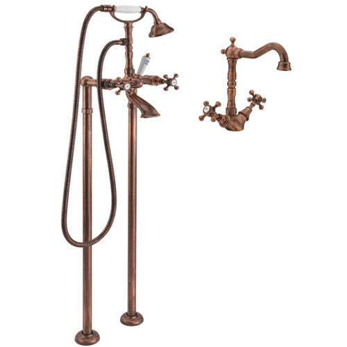 Additional image for Basin Mixer & Floor Standing Bath Shower Mixer Tap (Copper).