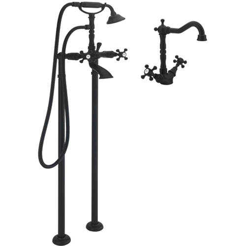 Additional image for Basin Mixer & Floor Standing Bath Shower Mixer Tap (M Black).