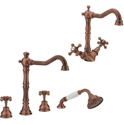 Additional image for Basin & 4 Hole Bath Shower Mixer Tap Pack (Copper).