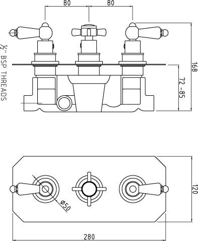 Additional image for Traditional Thermostatic Triple Concealed Shower Valve.