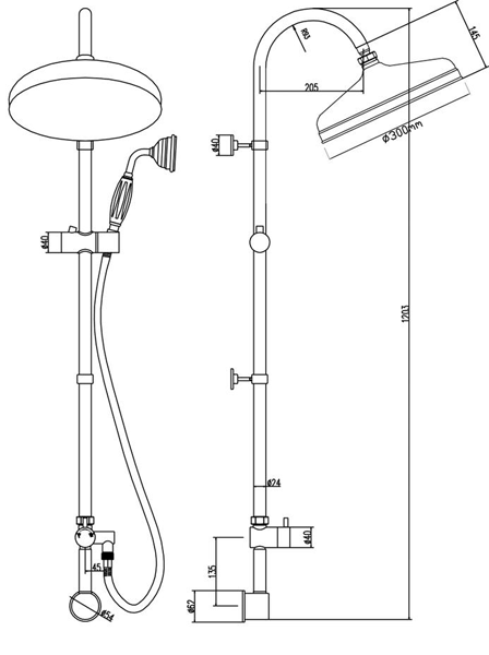 Additional image for Traditional Triple Thermostatic Shower Valve, Riser & Body Jets.