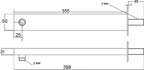 Additional image for Long 350mm Rectangular Shower Arm. (Chrome).