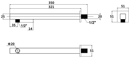 Additional image for Square Wall Mounting Shower Arm (350mm, Chrome).