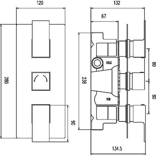 Additional image for Triple Concealed Thermostatic Shower Valve With Diverter.