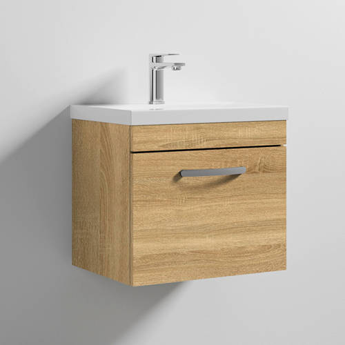 Additional image for Wall Vanity Unit With 1 x Drawer & Basin 500mm (Natural Oak).