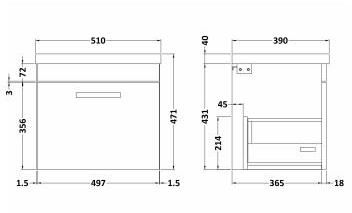 Additional image for Wall Vanity Unit With 1 x Drawer & Basin 500mm (Grey Avola).