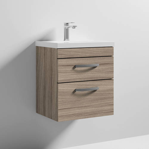 Additional image for Wall Vanity Unit With 2 x Drawer & Basin 500mm (Driftwood).