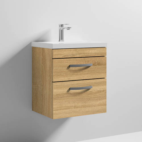 Additional image for Wall Vanity Unit With 2 x Drawer & Basin 500mm (Natural Oak).