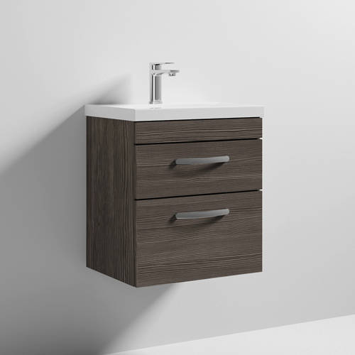 Additional image for Wall Vanity Unit With 2 x Drawer & Basin 500mm (Grey Avola).