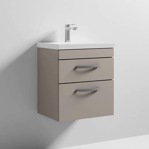 Additional image for Wall Vanity Unit With 2 x Drawer & Basin 500mm (Stone Grey).