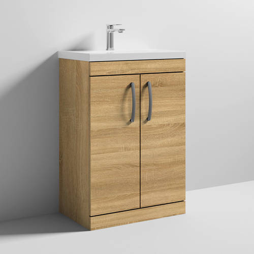 Additional image for Vanity Unit With 2 x Doors & Basin 600mm (Natural Oak).