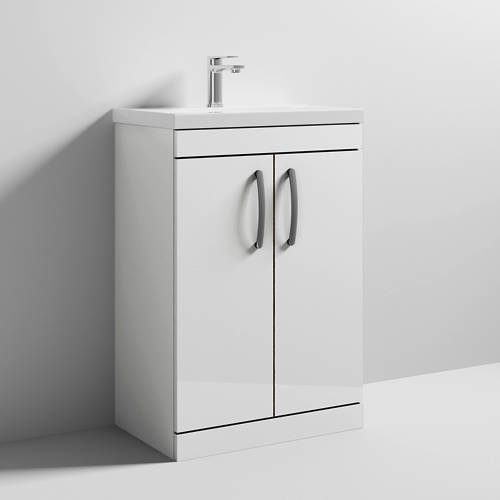 Additional image for Vanity Unit With 2 x Doors & Basin 600mm (Gloss White).