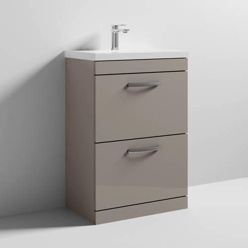 Additional image for Vanity Unit With 2 x Drawers & Basin 600mm (Stone Grey).