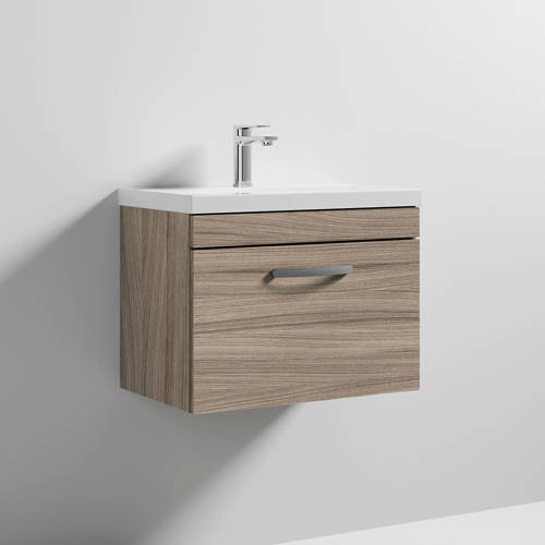 Additional image for Wall Vanity Unit With 1 x Drawer & Basin 600mm (Driftwood).