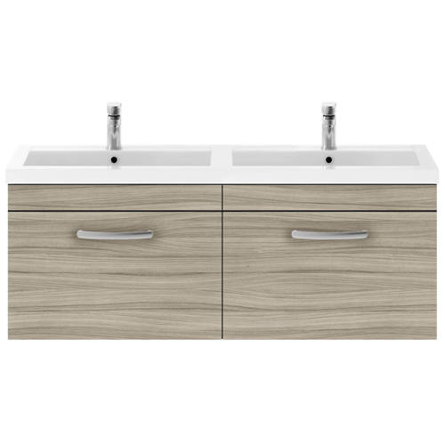 Additional image for Wall Vanity Unit With 2 x Drawers & Double Basin (Driftwood).