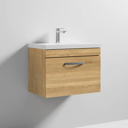 Additional image for Wall Vanity Unit With 1 x Drawer & Basin 600mm (Natural Oak).