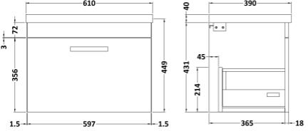 Additional image for Wall Vanity Unit With 1 x Drawer & Basin 600mm (Natural Oak).