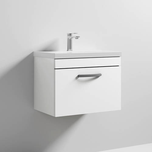 Additional image for Wall Vanity Unit With 1 x Drawer & Basin 600mm (Gloss White).