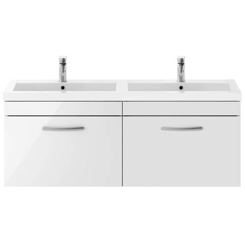 Additional image for Wall Vanity Unit With 2 x Drawers & Double Basin (Gloss White).