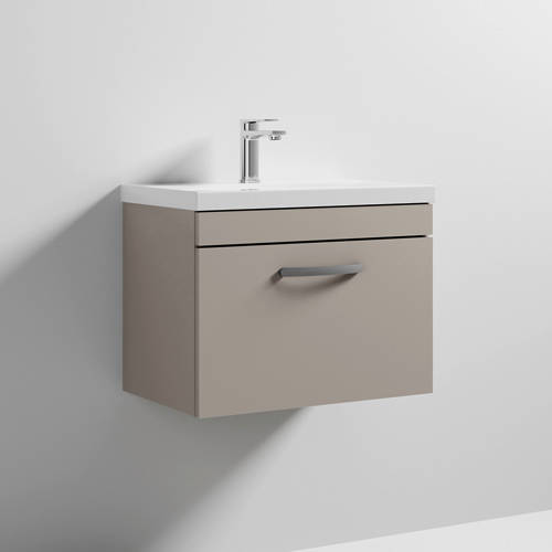Additional image for Wall Vanity Unit With 1 x Drawer & Basin 600mm (Stone Grey).