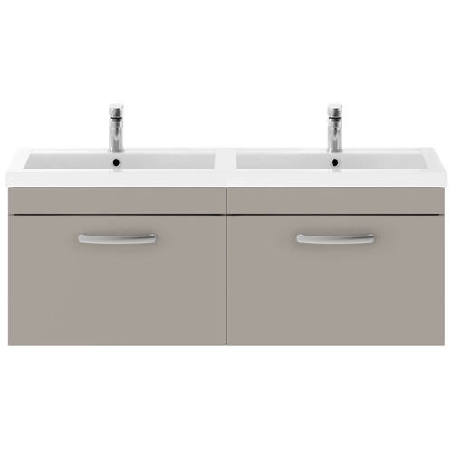 Additional image for Wall Vanity Unit With 2 x Drawers & Double Basin (Stone Grey).