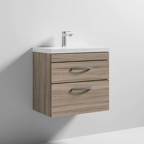 Additional image for Wall Vanity Unit With 2 x Drawer & Basin 600mm (Driftwood).