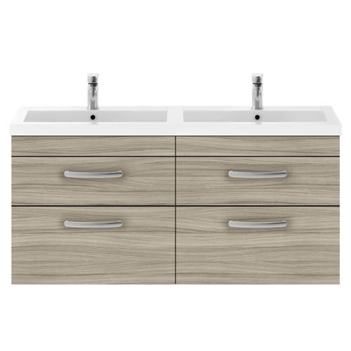 Additional image for Wall Vanity Unit With 4 x Drawers & Double Basin (Driftwood).