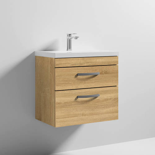 Additional image for Wall Vanity Unit With 2 x Drawer & Basin 600mm (Natural Oak).