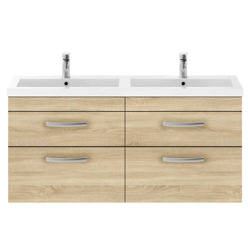 Additional image for Wall Vanity Unit With 4 x Drawers & Double Basin (Natural Oak).
