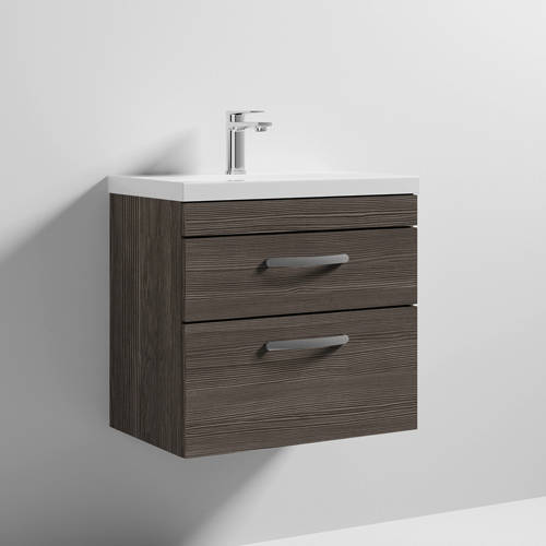 Additional image for Wall Vanity Unit With 2 x Drawer & Basin 600mm (Grey Avola).