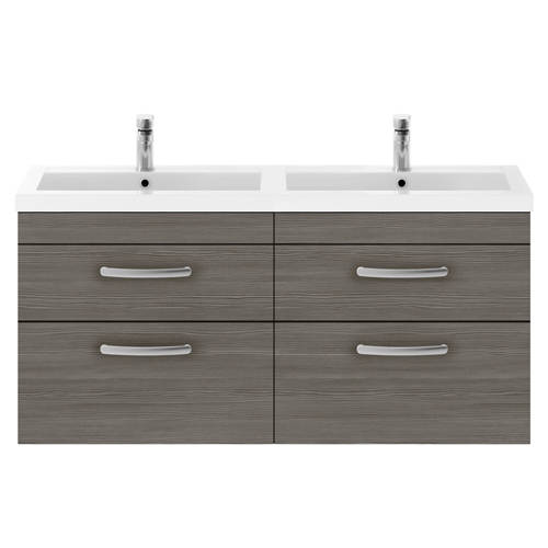 Additional image for Wall Vanity Unit With 4 x Drawers & Double Basin (Grey Avola).