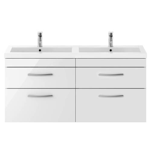 Additional image for Wall Vanity Unit With 4 x Drawers & Double Basin (Gloss White).