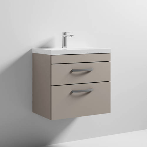 Additional image for Wall Vanity Unit With 2 x Drawer & Basin 600mm (Stone Grey).