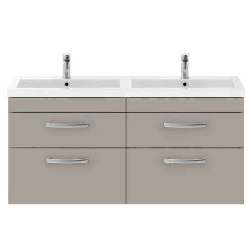 Additional image for Wall Vanity Unit With 4 x Drawers & Double Basin (Stone Grey).
