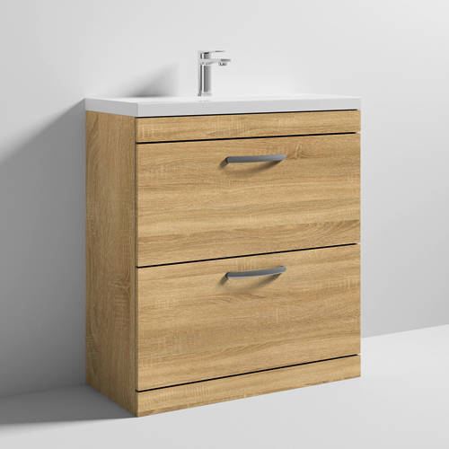 Additional image for Vanity Unit With 2 x Drawers & Basin 800mm (Natural Oak).