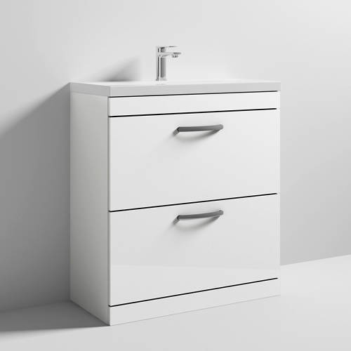 Additional image for Vanity Unit With 2 x Drawers & Basin 800mm (Gloss White).