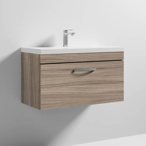Additional image for Wall Vanity Unit With 1 x Drawer & Basin 800mm (Driftwood).
