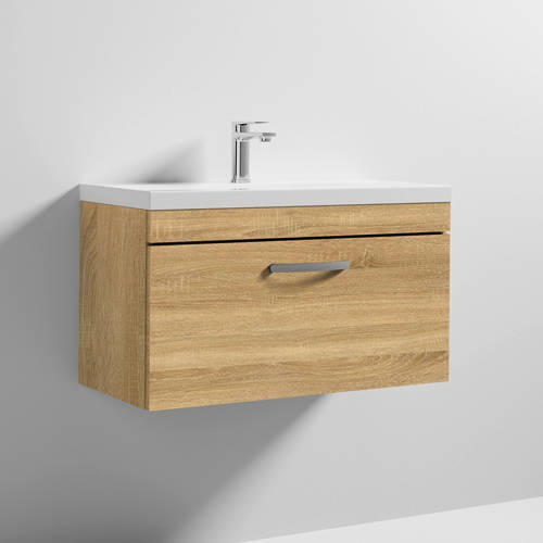 Additional image for Wall Vanity Unit With 1 x Drawer & Basin 800mm (Natural Oak).