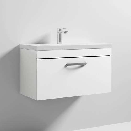 Additional image for Wall Vanity Unit With 1 x Drawer & Basin 800mm (Gloss White).