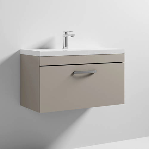 Additional image for Wall Vanity Unit With 1 x Drawer & Basin 800mm (Stone Grey).