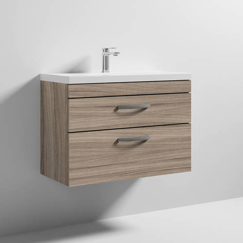 Additional image for Wall Vanity Unit With 2 x Drawer & Basin 800mm (Driftwood).