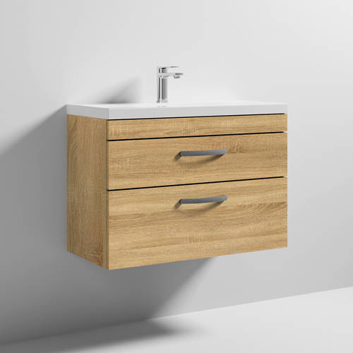 Additional image for Wall Vanity Unit With 2 x Drawer & Basin 800mm (Natural Oak).