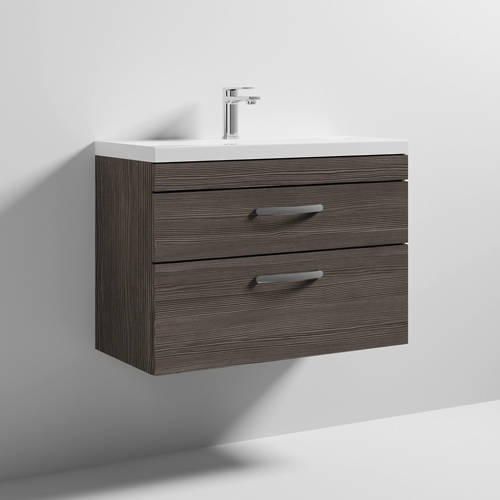 Additional image for Wall Vanity Unit With 2 x Drawer & Basin 800mm (Grey Avola).