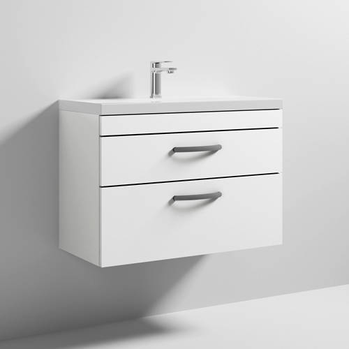 Additional image for Wall Vanity Unit With 2 x Drawer & Basin 800mm (Gloss White).