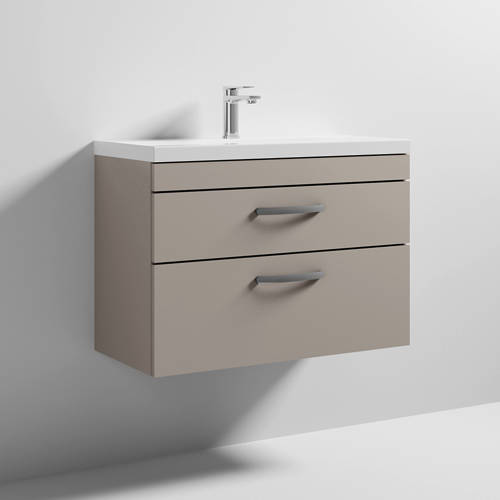 Additional image for Wall Vanity Unit With 2 x Drawer & Basin 800mm (Stone Grey).