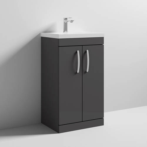 Additional image for Vanity Unit With 2 x Doors & Basin 500mm (Gloss Grey).