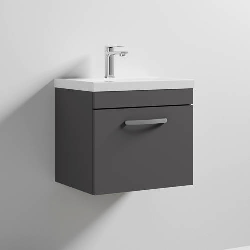 Additional image for Wall Vanity Unit With 1 x Drawer & Basin 500mm (Gloss Grey).