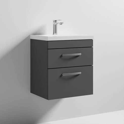 Additional image for Wall Vanity Unit With 2 x Drawer & Basin 500mm (Gloss Grey).